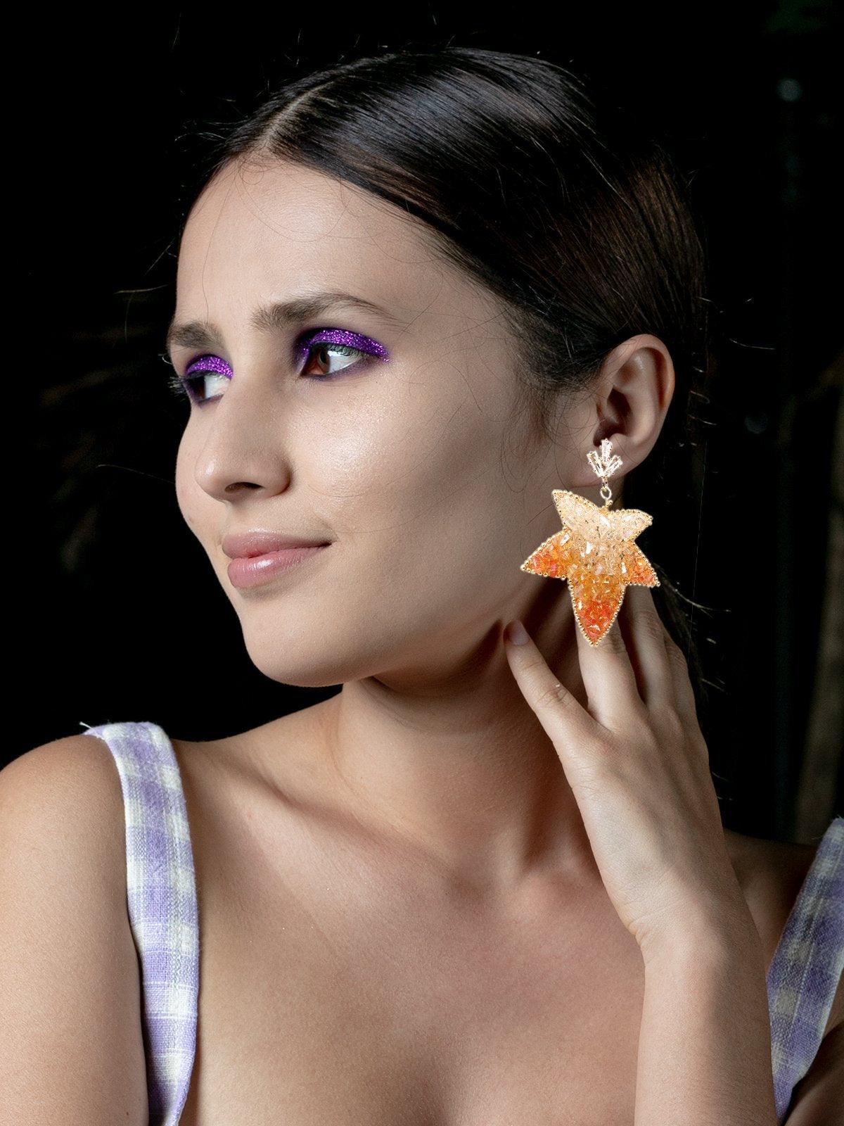 Women's Shaded Yellow Crystal Star-Shaped Earring