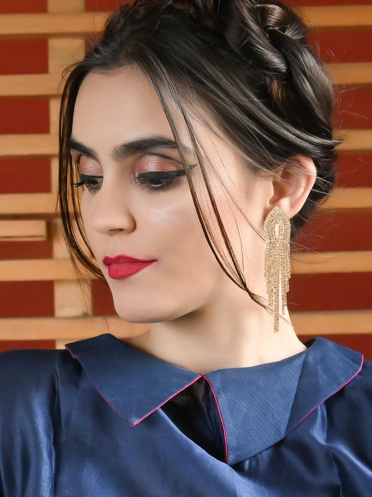Women's Shimmering Shining Crystal Drop Tassel Earring