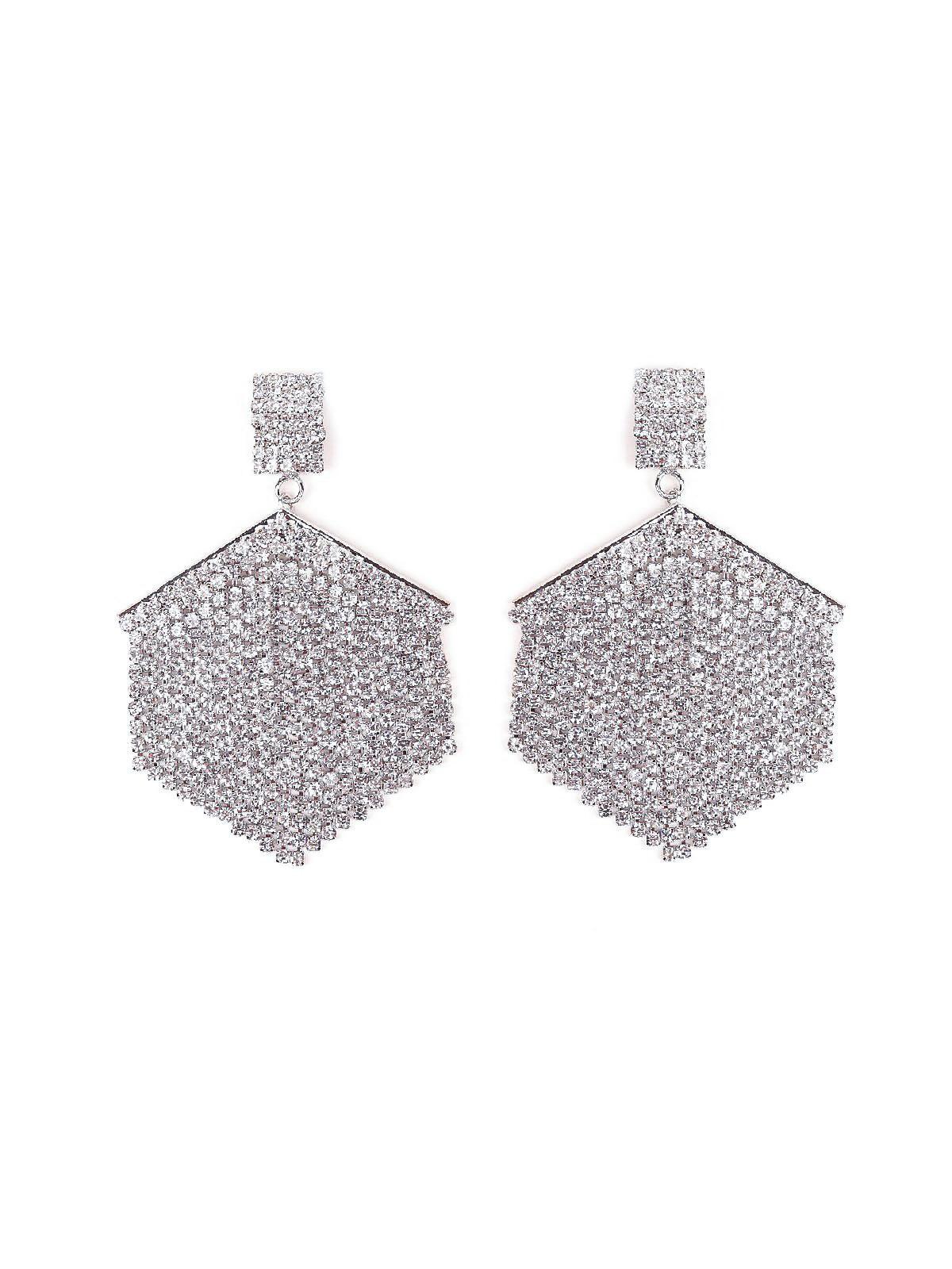 Women's Shimmering Structured Crystal Tassel Earring