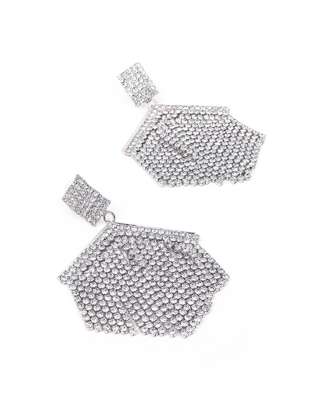 Women's Shimmering Structured Crystal Tassel Earring