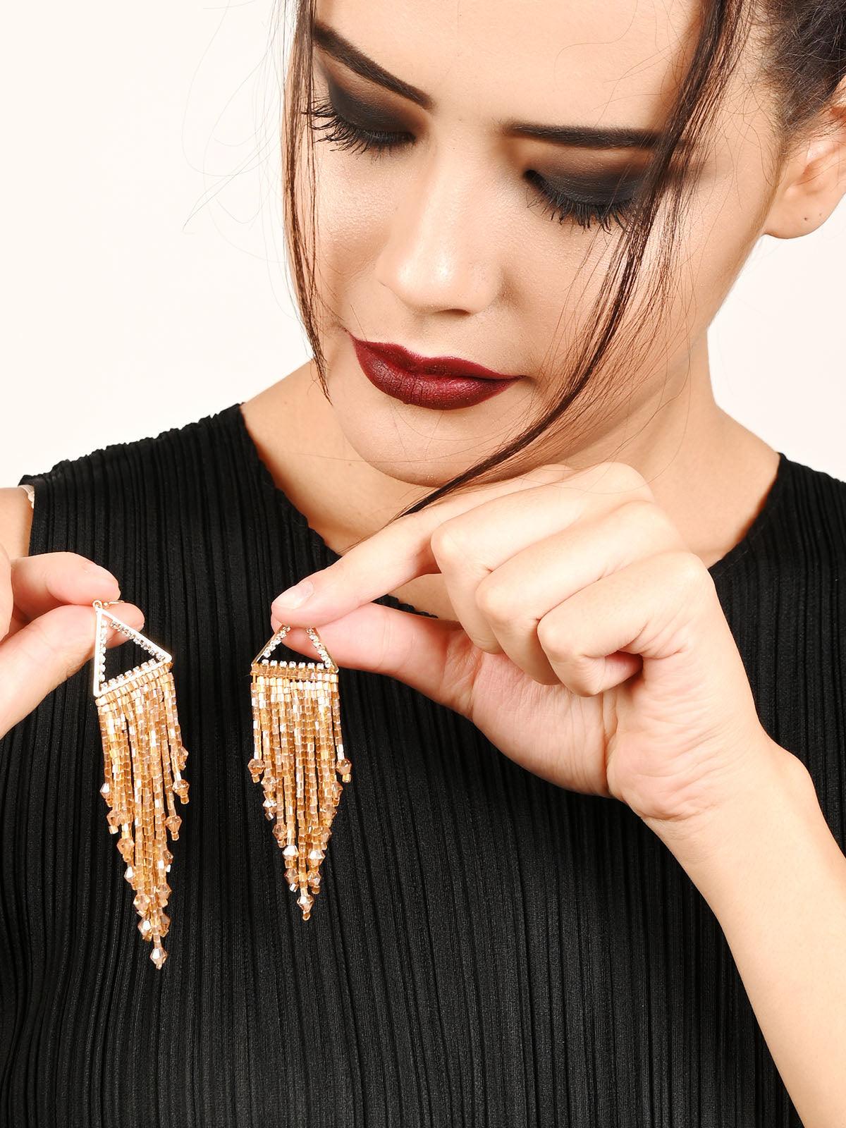Women's Shimmery Golden Crystal Dangle Earring