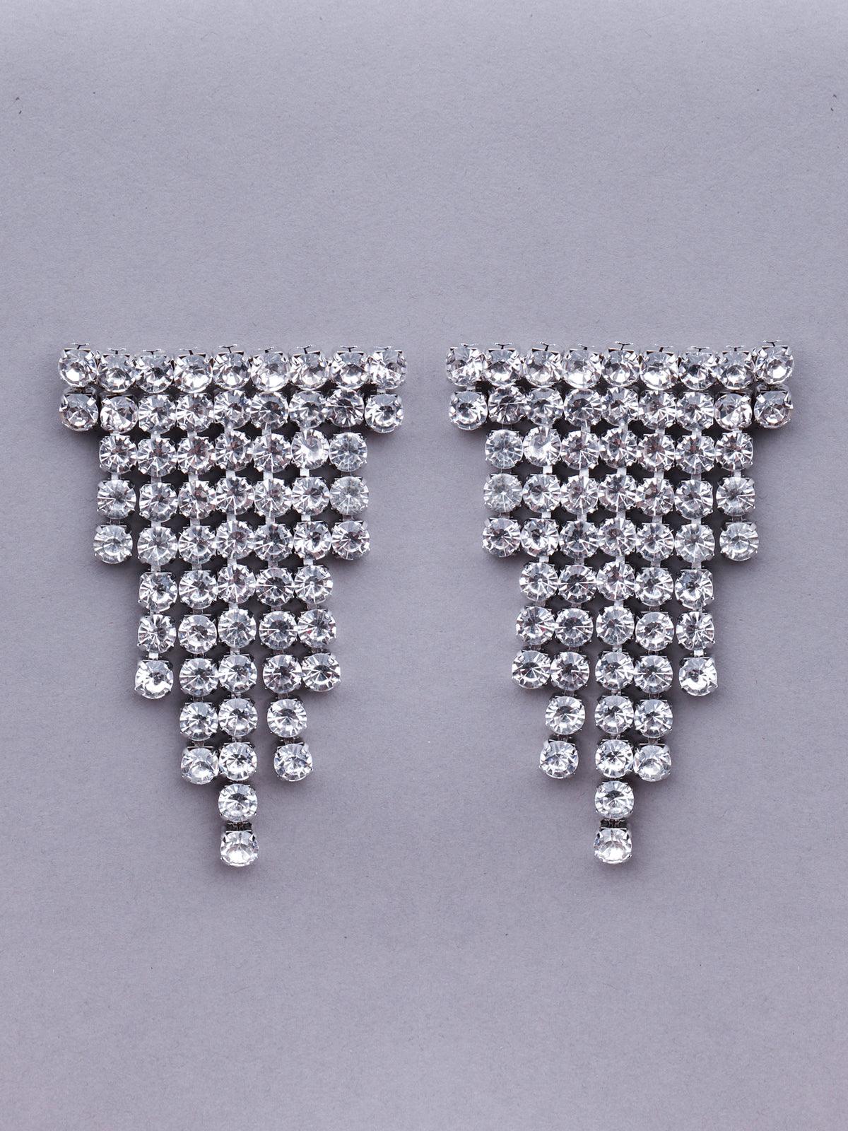Women's Shinning Crystal Studded Statement Earrings- Silve