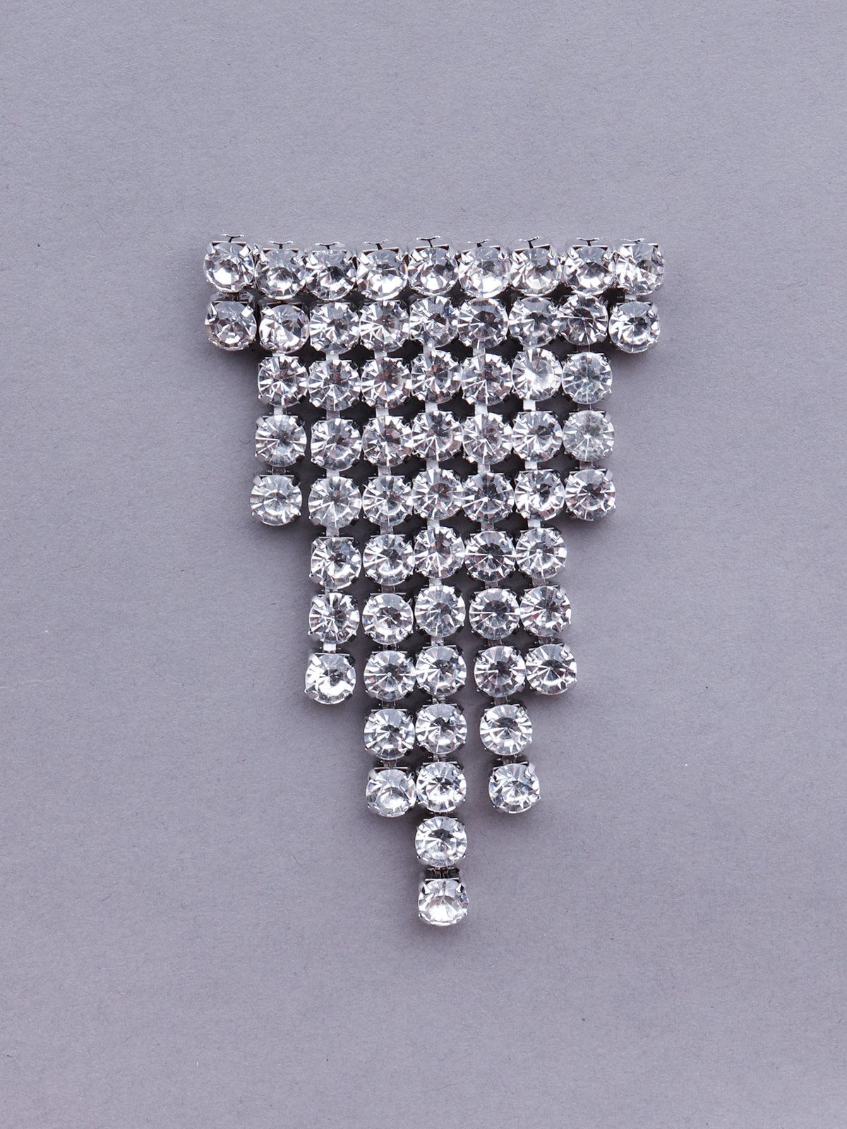 Women's Shinning Crystal Studded Statement Earrings- Silve