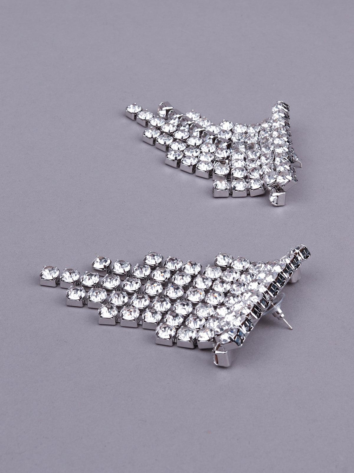Women's Shinning Crystal Studded Statement Earrings- Silve