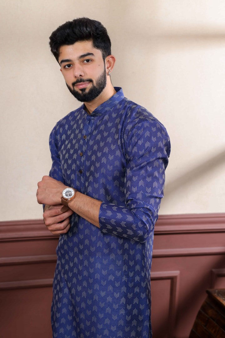 Men's Navy Cotton Solid Kurta Set - Panjari Store