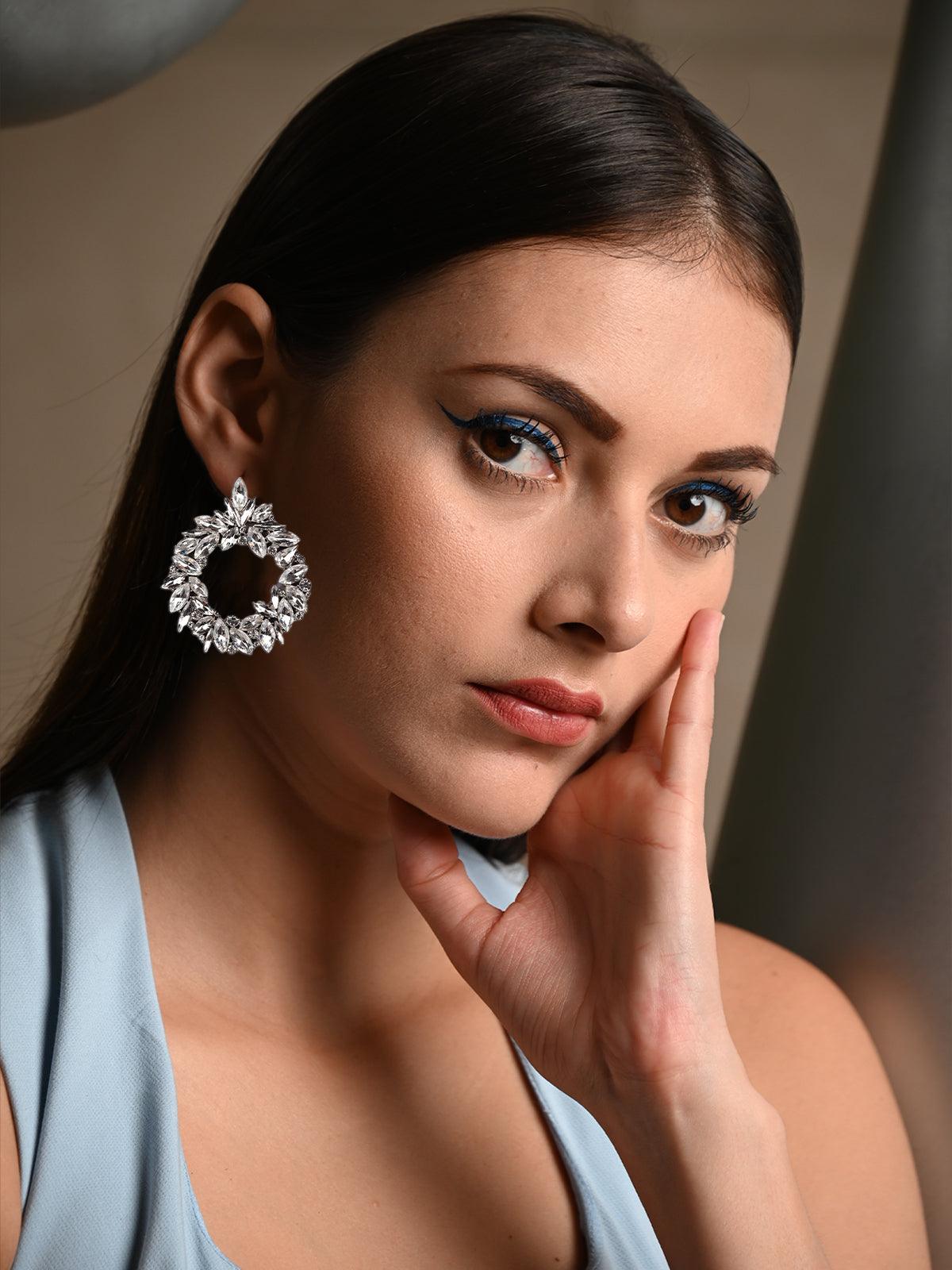 Women's Silver Crystal-Embellished Hoop Earring