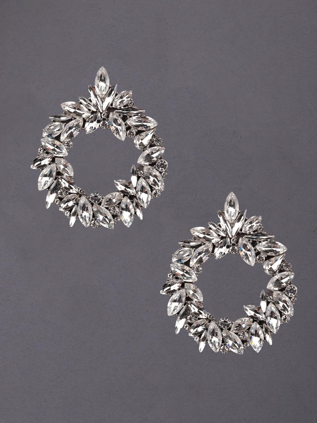 Women's Silver Crystal-Embellished Hoop Earring