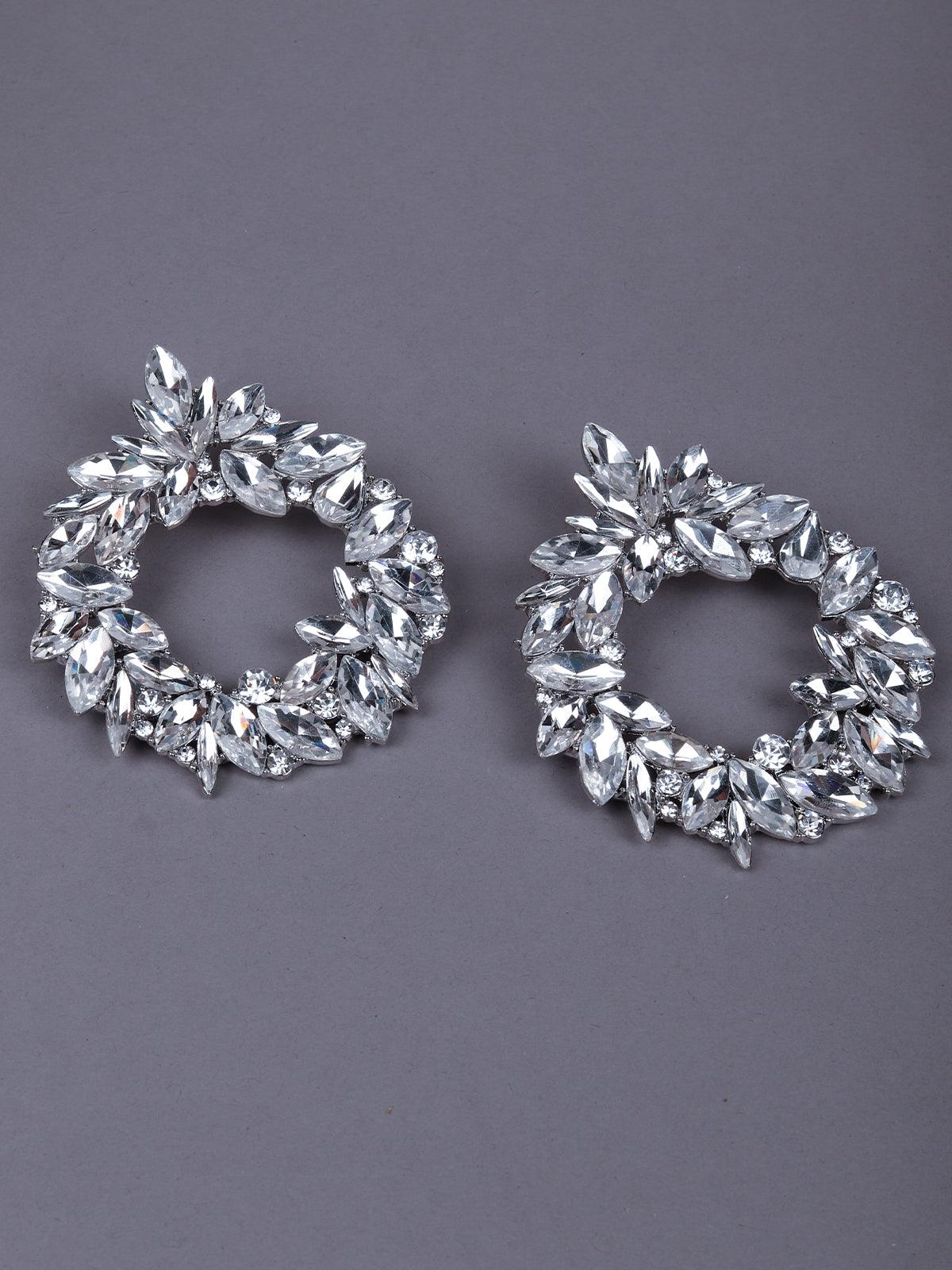 Women's Silver Crystal-Embellished Hoop Earring