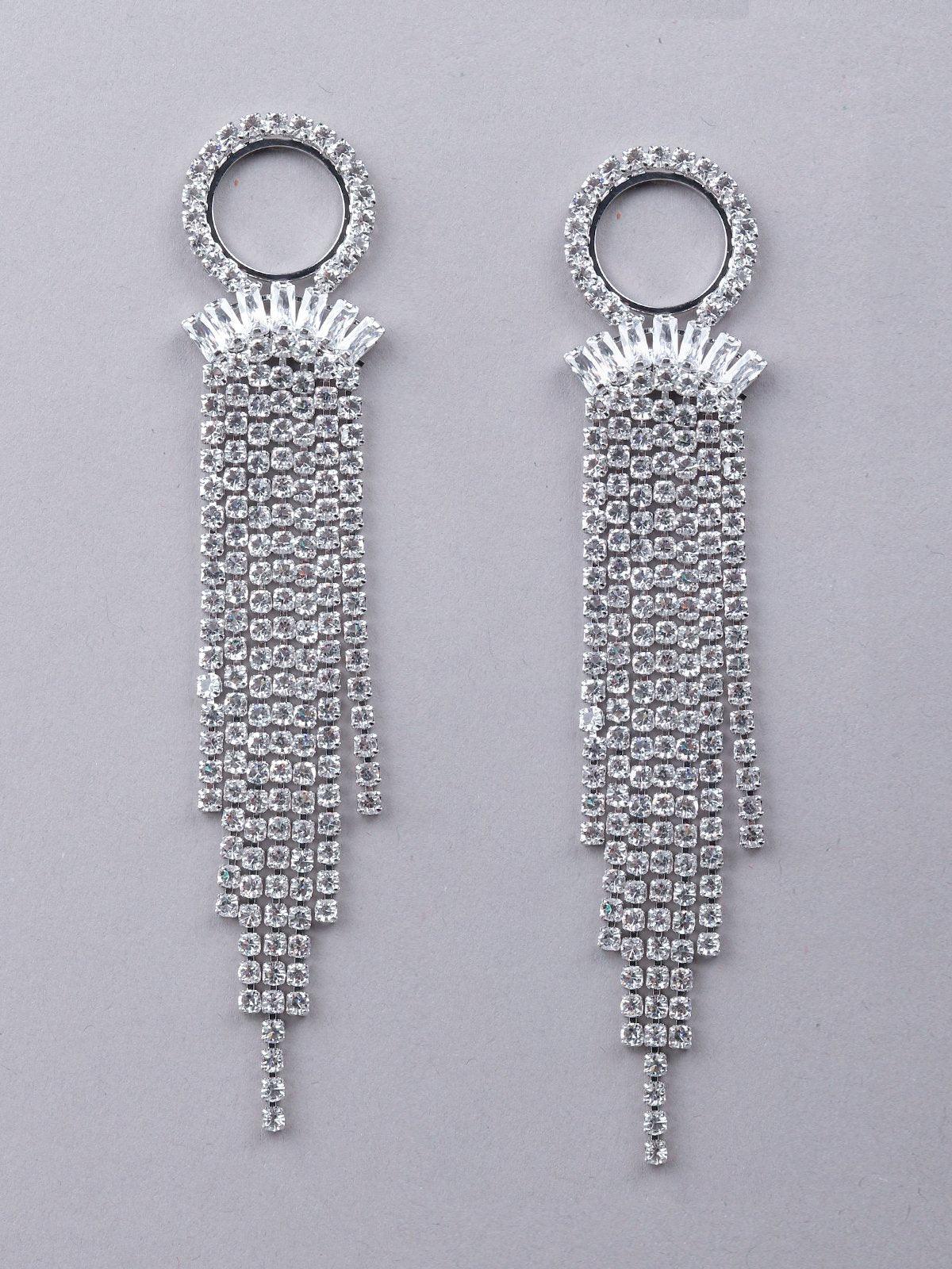 Women's Silver Crystal Tassel Drop Earring