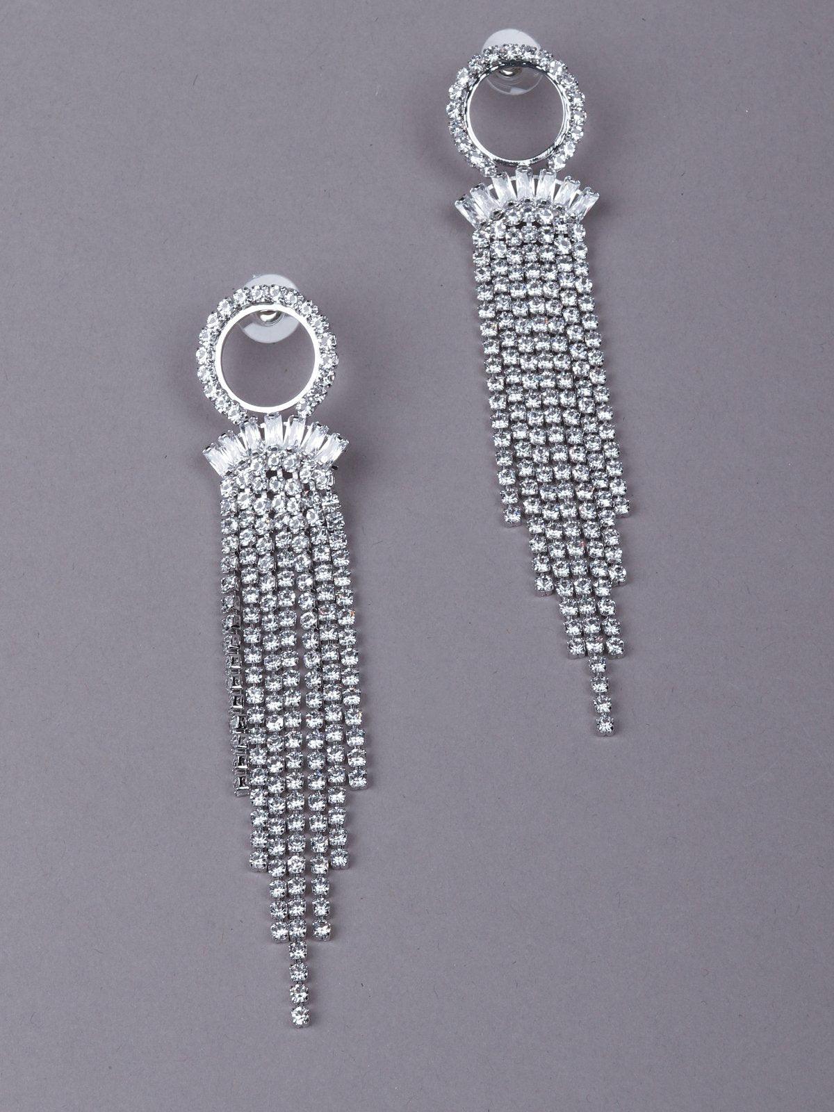 Women's Silver Crystal Tassel Drop Earring