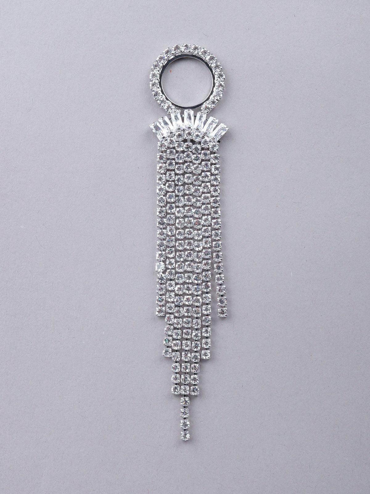Women's Silver Crystal Tassel Drop Earring