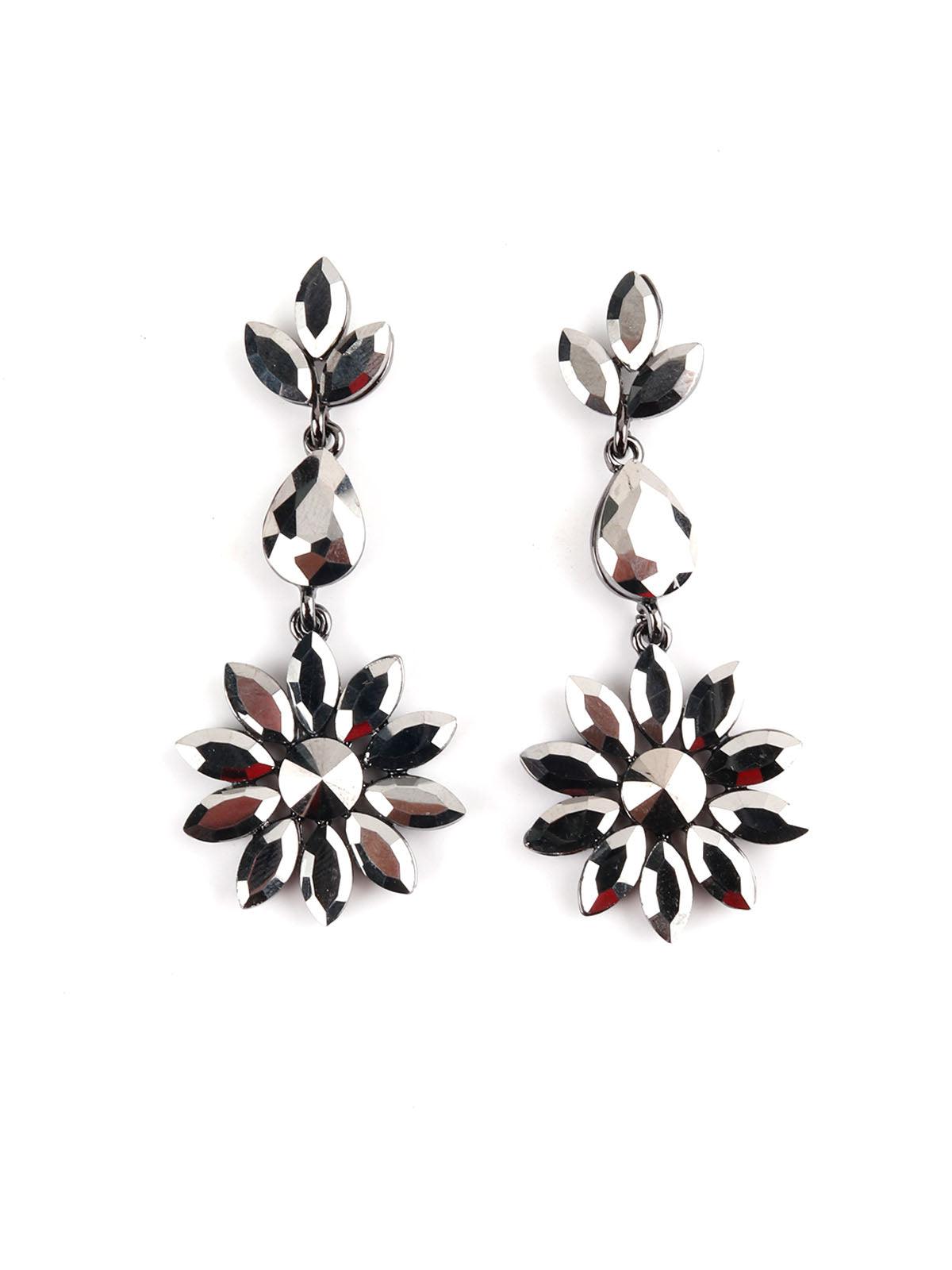 Women's Silver Floral Crystal Drop Earring