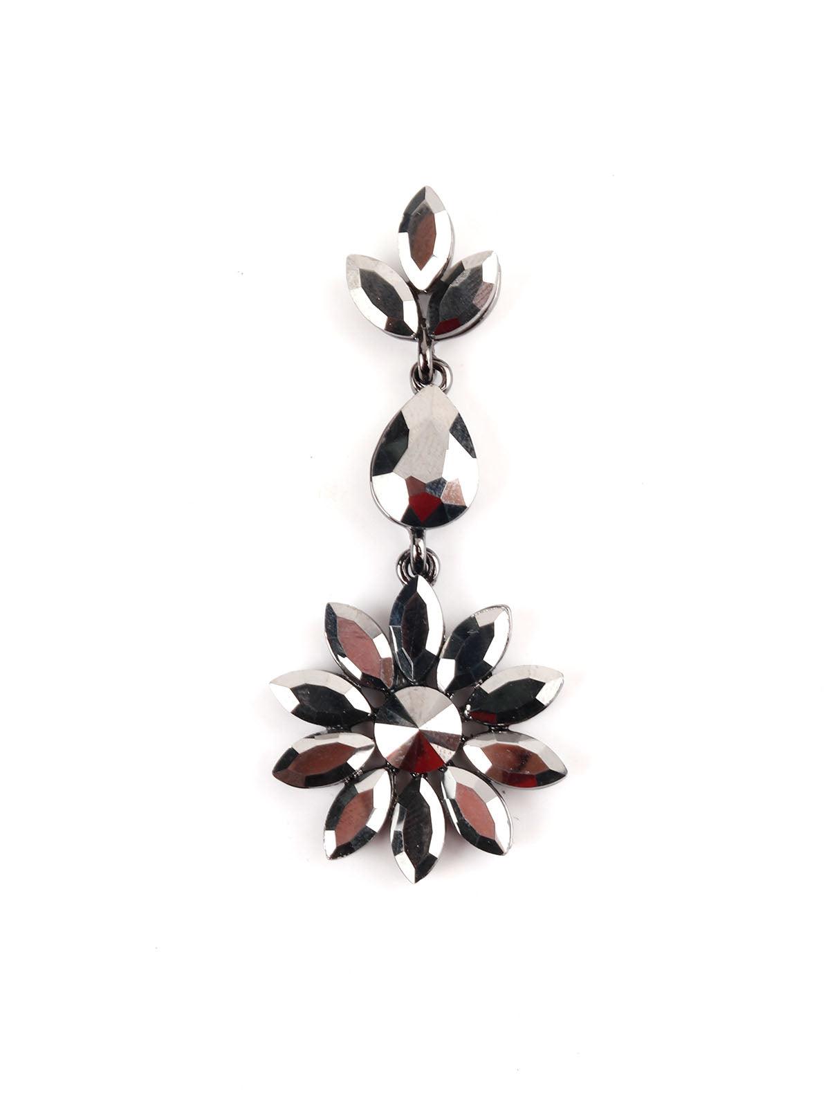 Women's Silver Floral Crystal Drop Earring