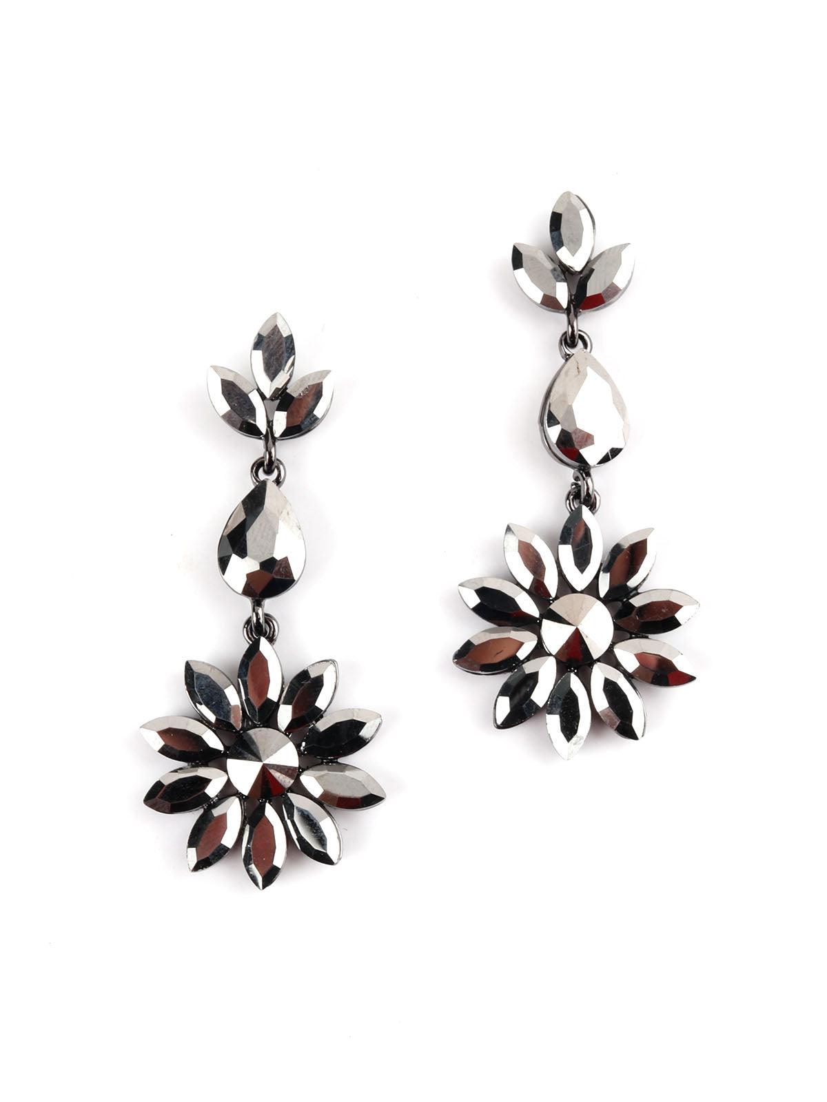 Women's Silver Floral Crystal Drop Earring