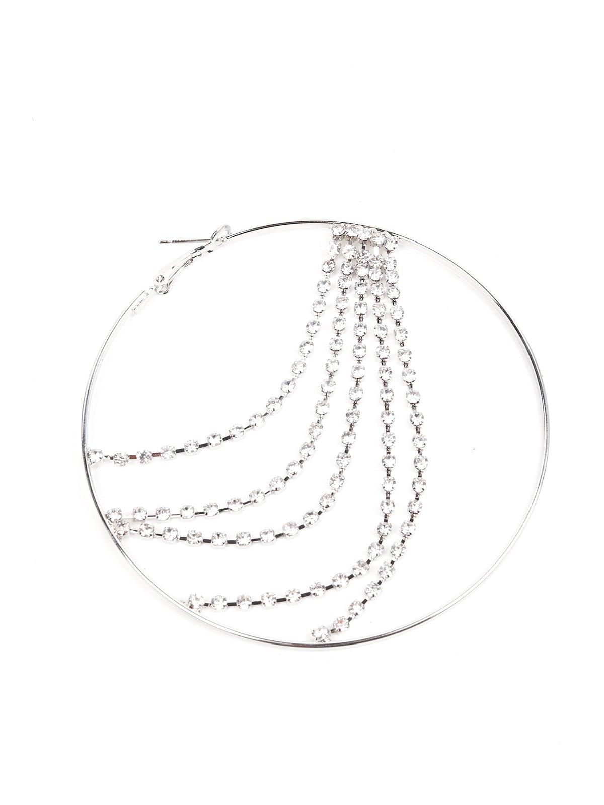 Women's Silver Hoop Earrings With Crystal Strings Embedde