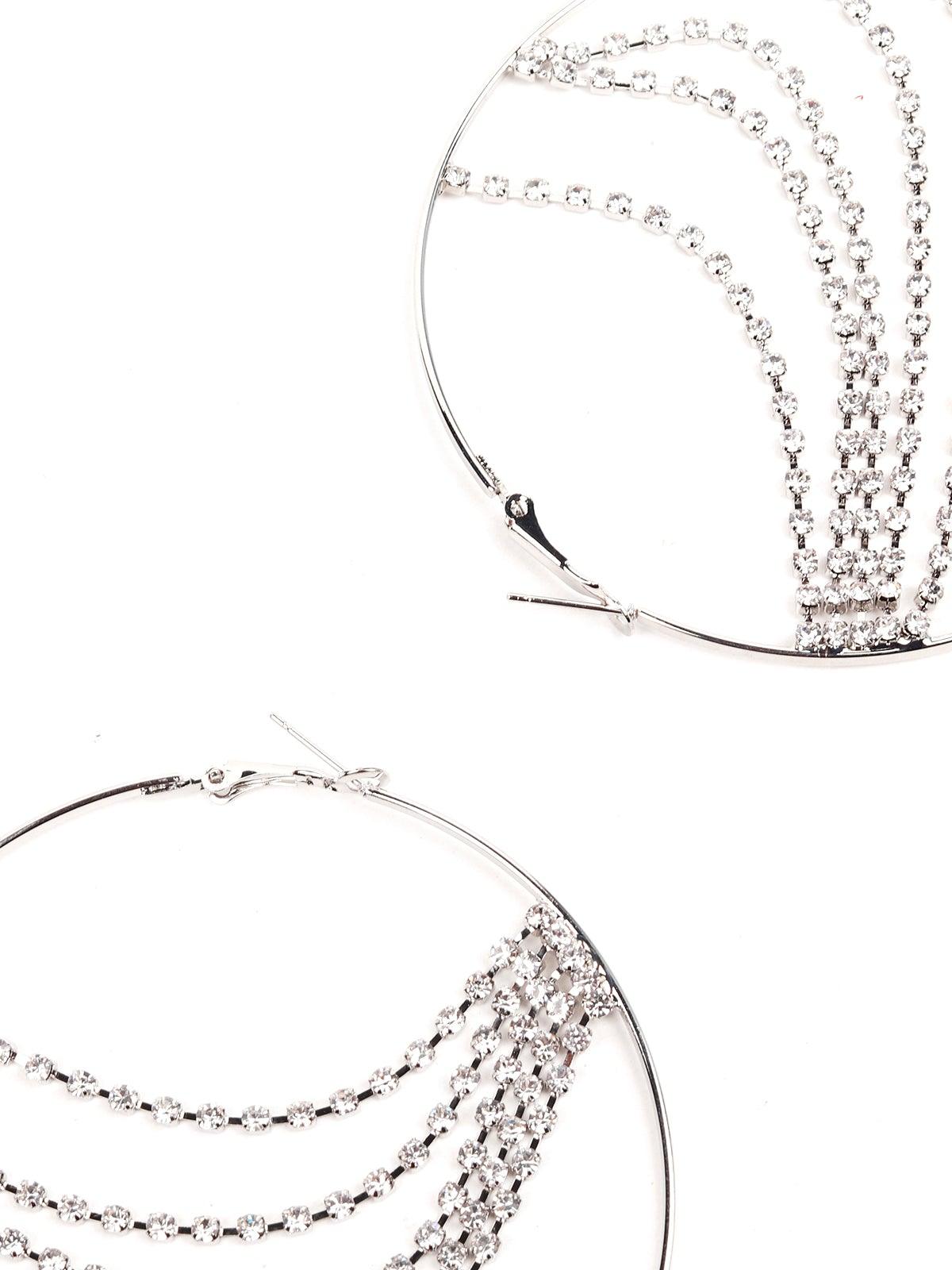 Women's Silver Hoop Earrings With Crystal Strings Embedde