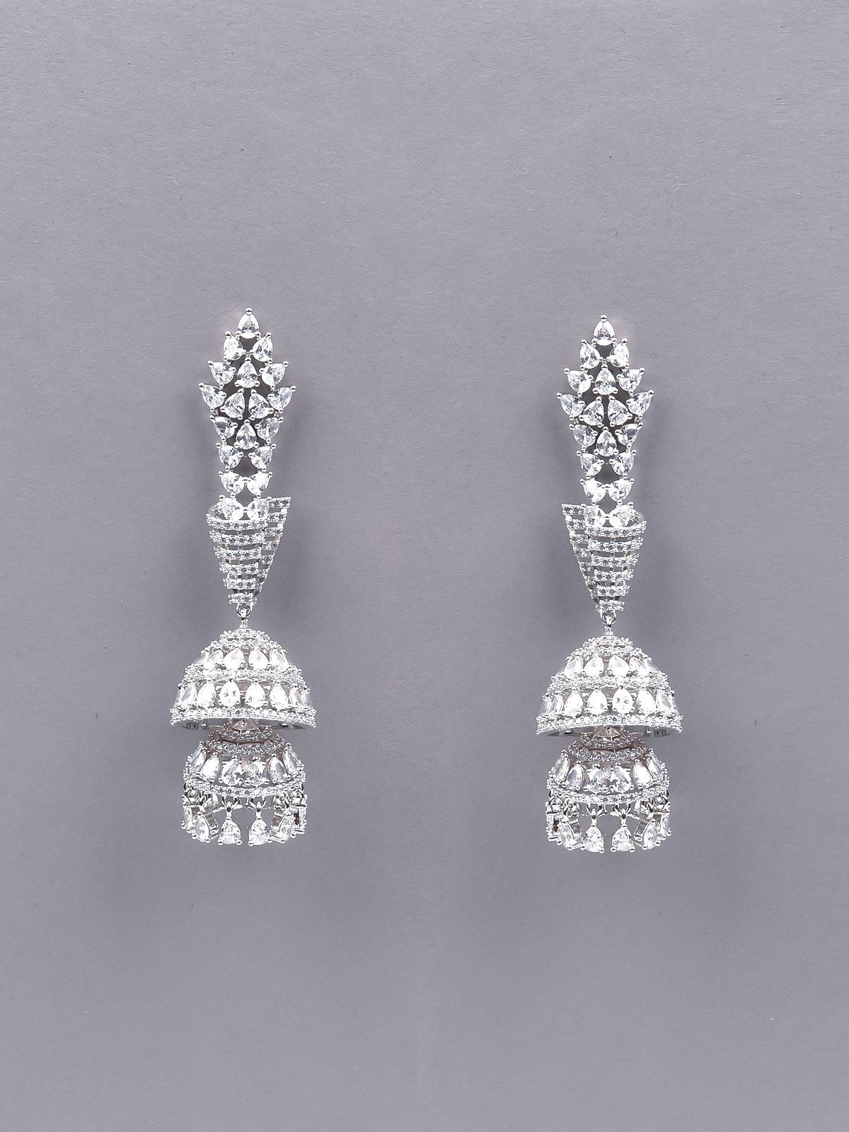 Women's Silver Jhumka Embellished Statement Earring
