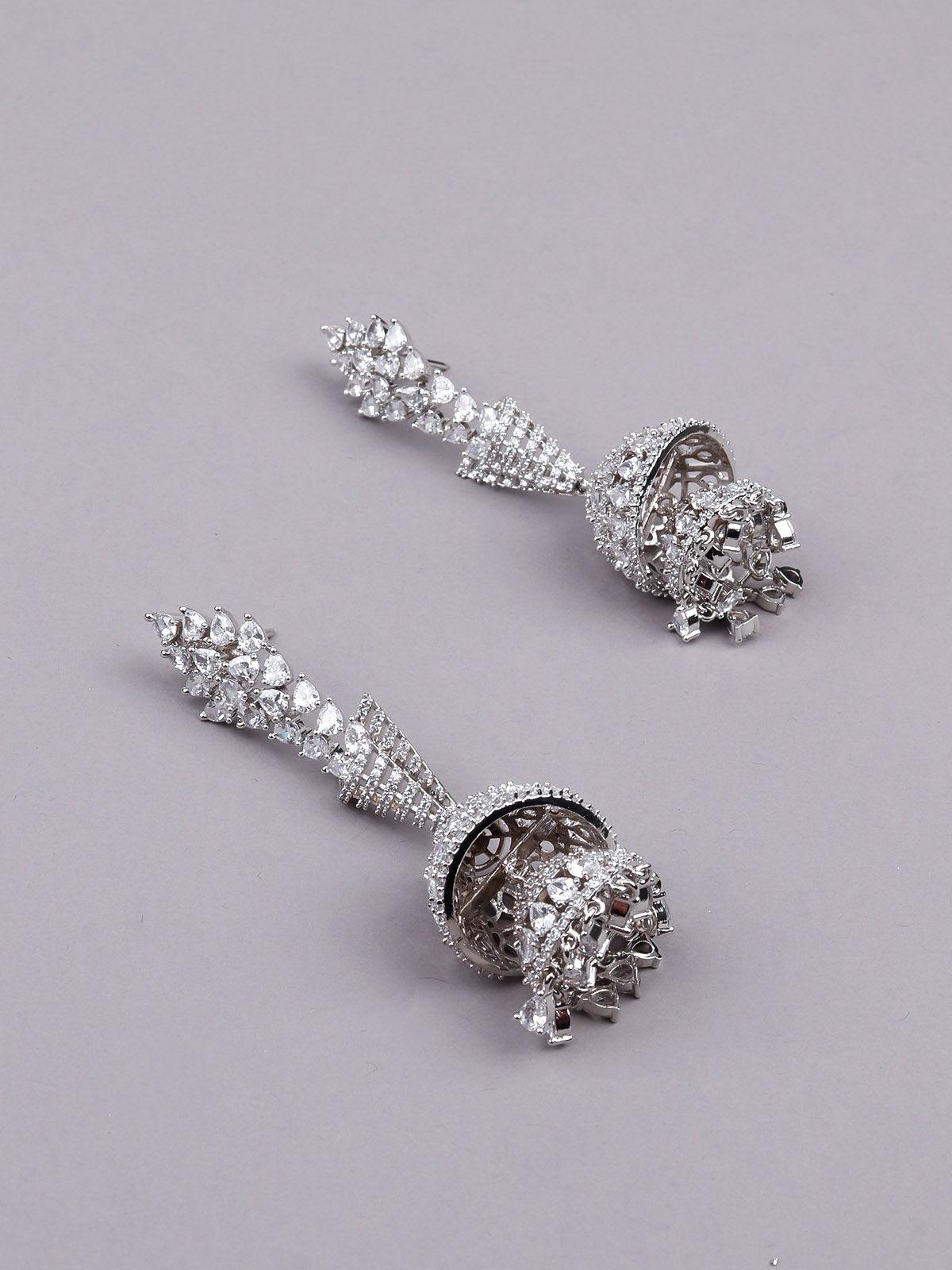 Women's Silver Jhumka Embellished Statement Earring