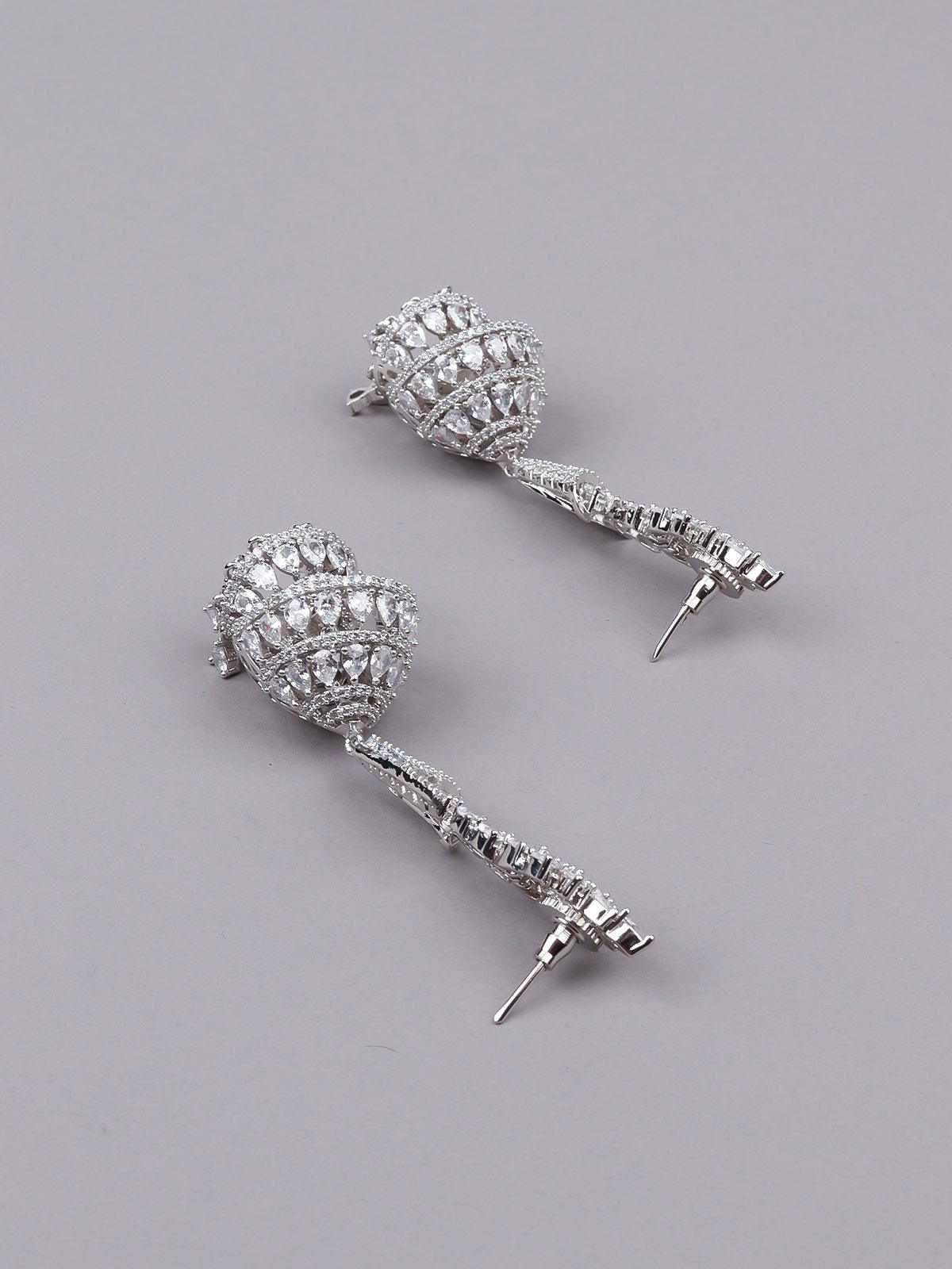 Women's Silver Jhumka Embellished Statement Earring