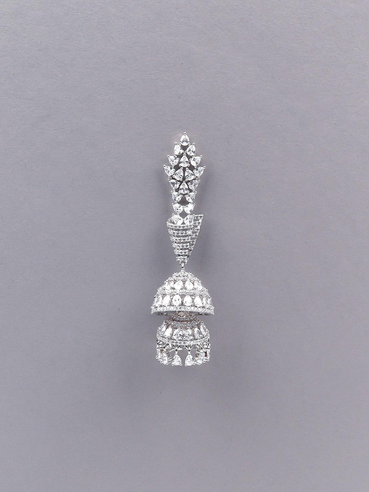Women's Silver Jhumka Embellished Statement Earring