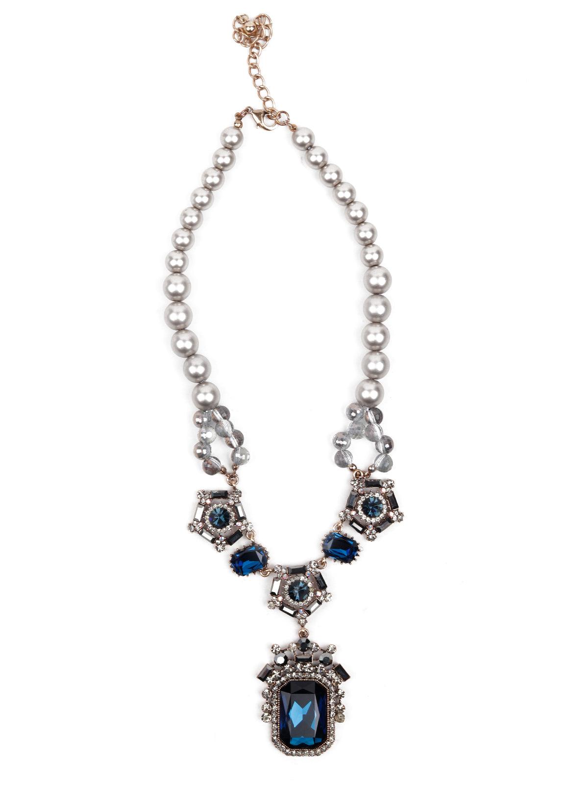 Women's Silver Matte Beaded Pendant Necklac