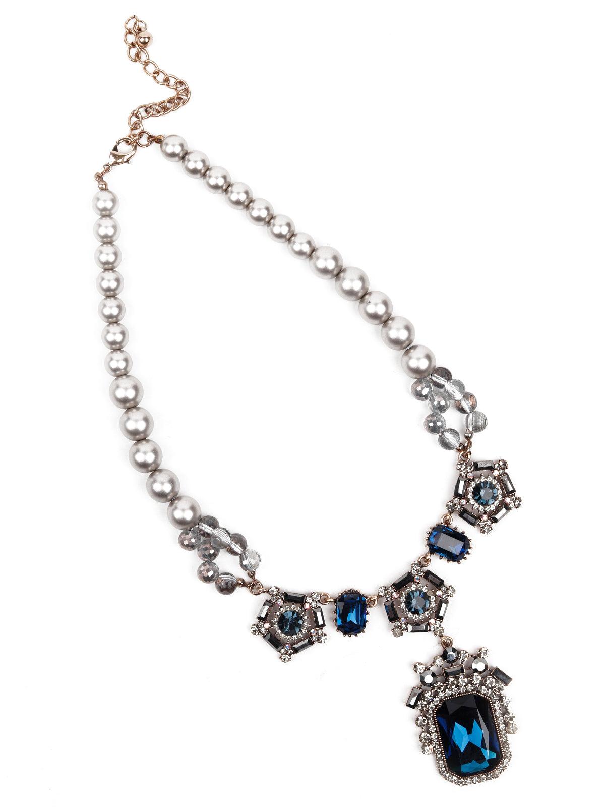 Women's Silver Matte Beaded Pendant Necklac