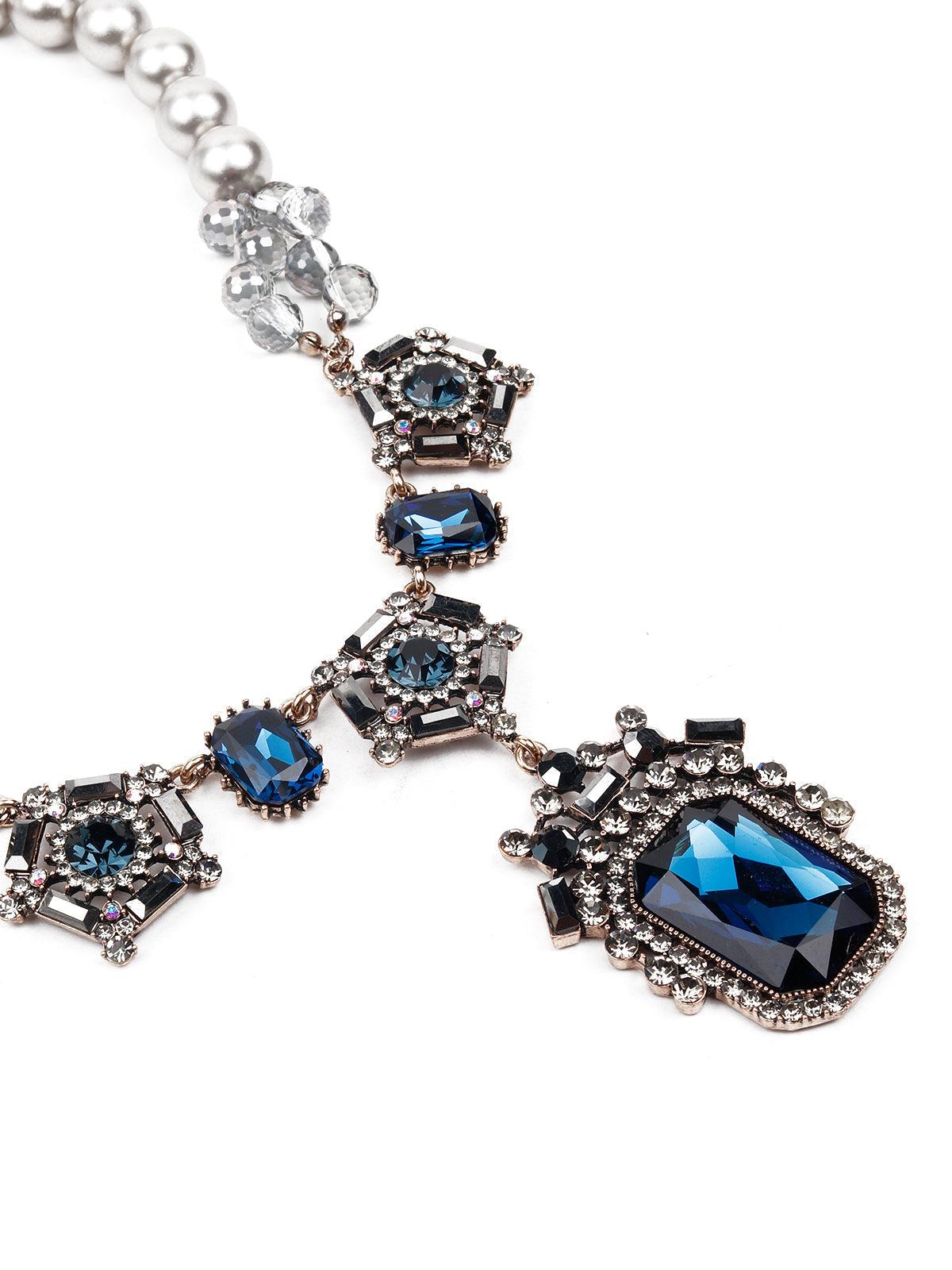 Women's Silver Matte Beaded Pendant Necklac