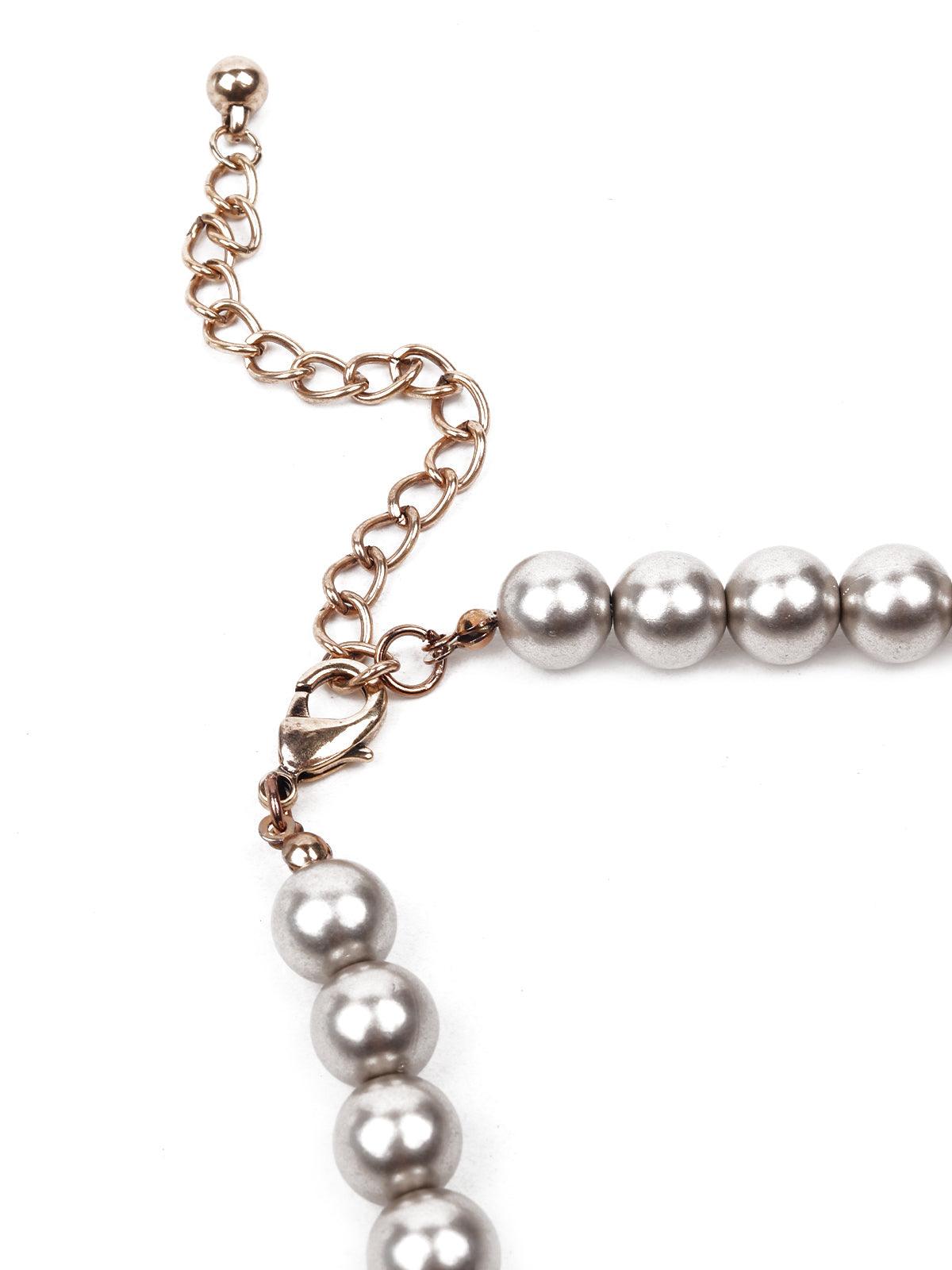 Women's Silver Matte Beaded Pendant Necklac