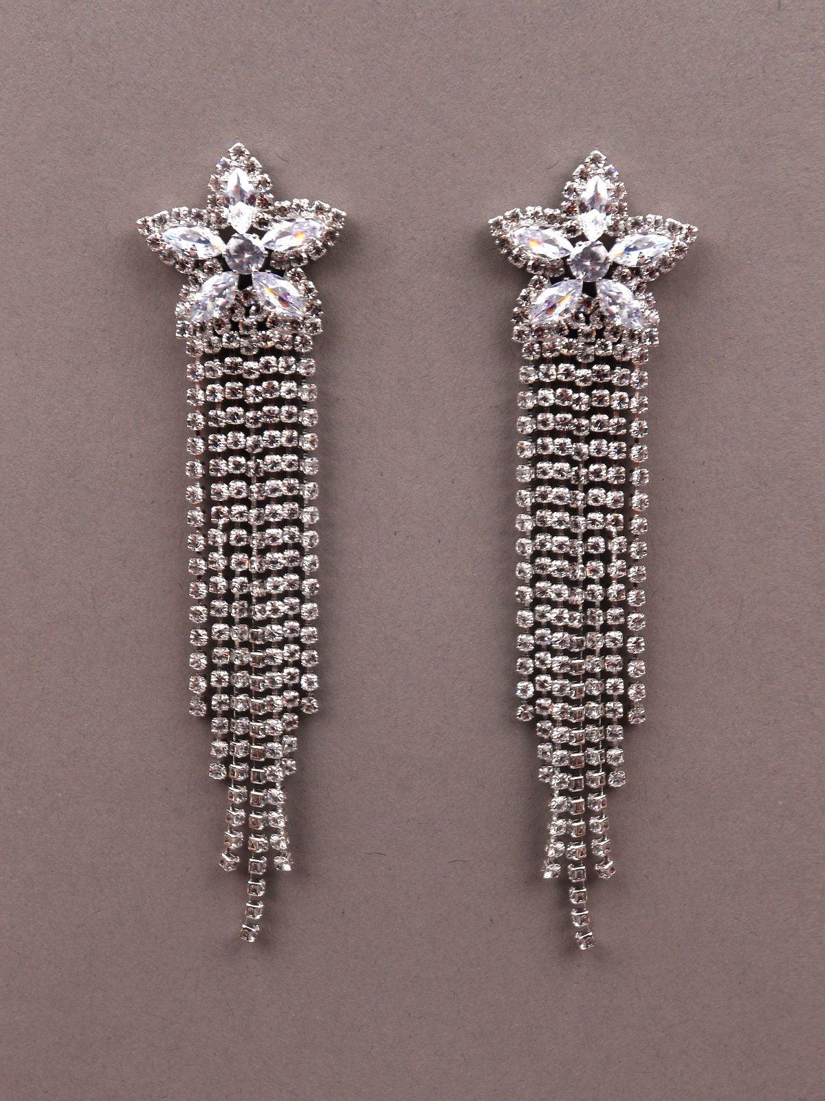 Women's Silver Mesh Floral Beaded Earring