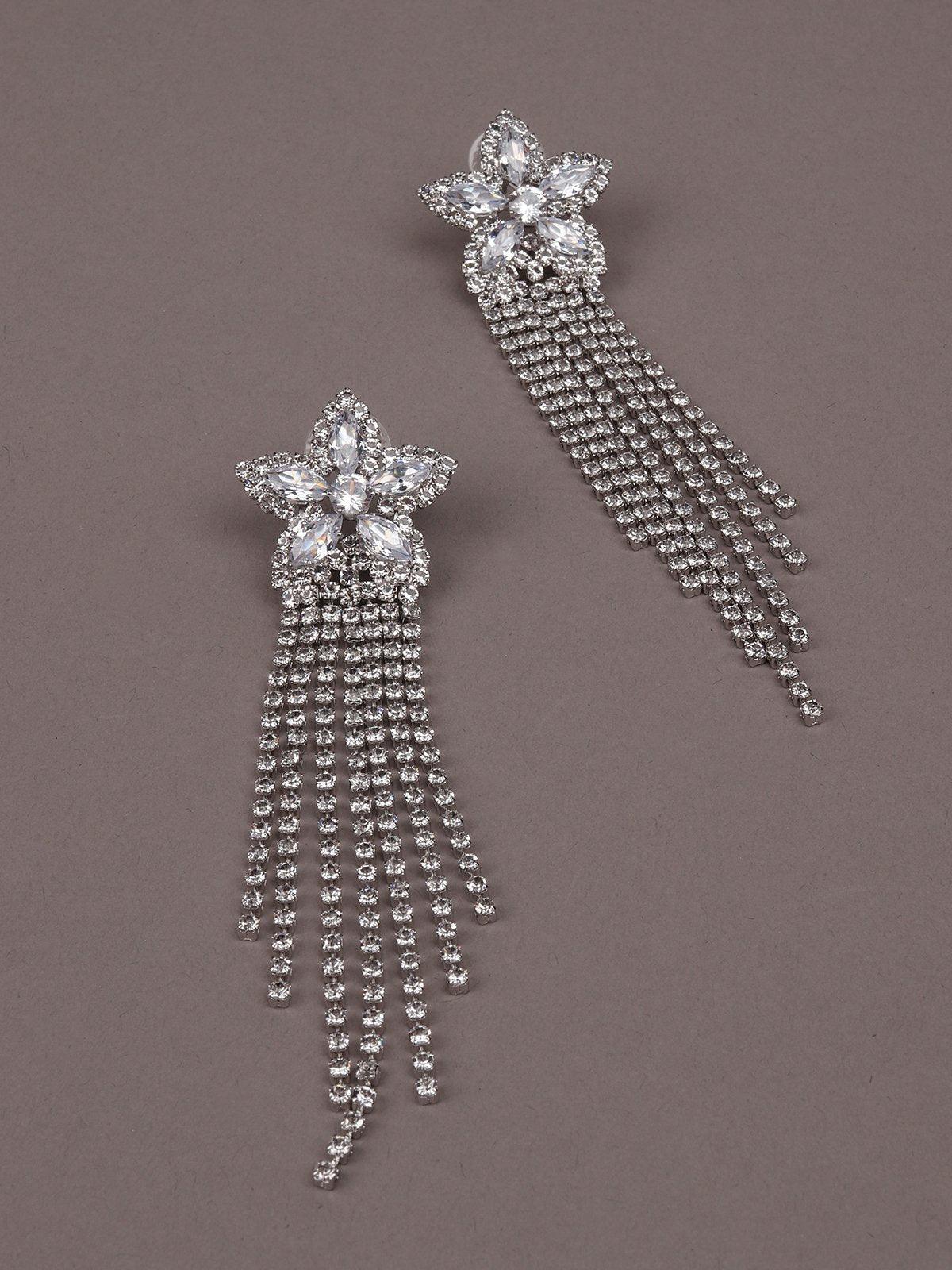 Women's Silver Mesh Floral Beaded Earring