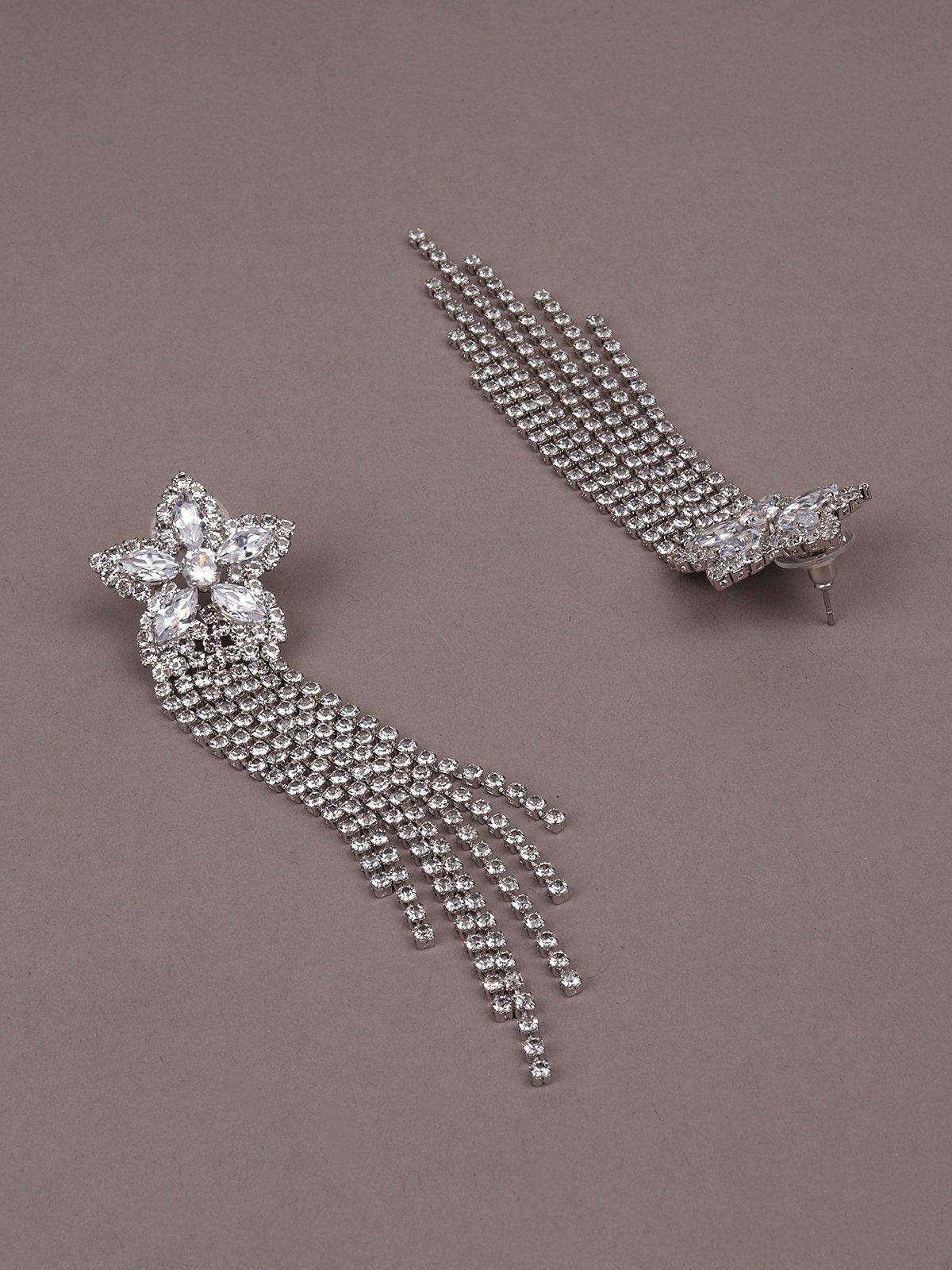 Women's Silver Mesh Floral Beaded Earring