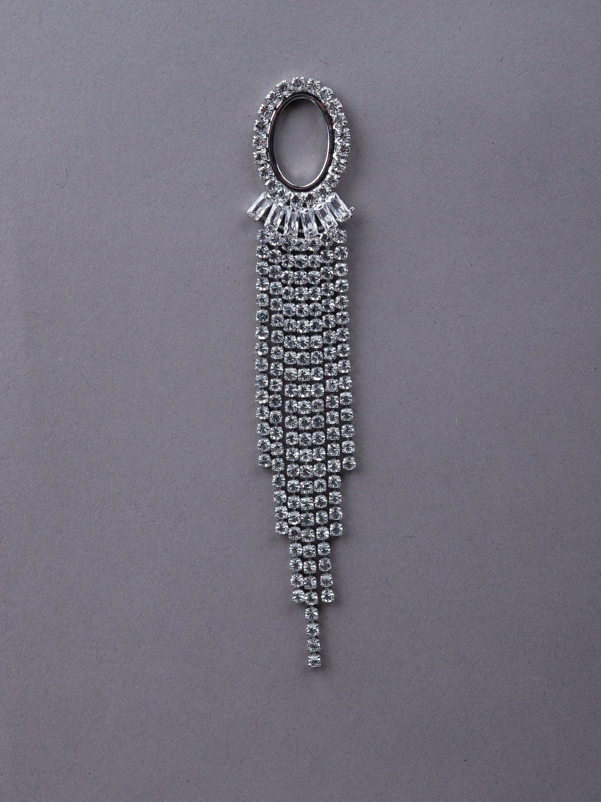 Women's Silver Rounded Crystal Tassel Drop Earring