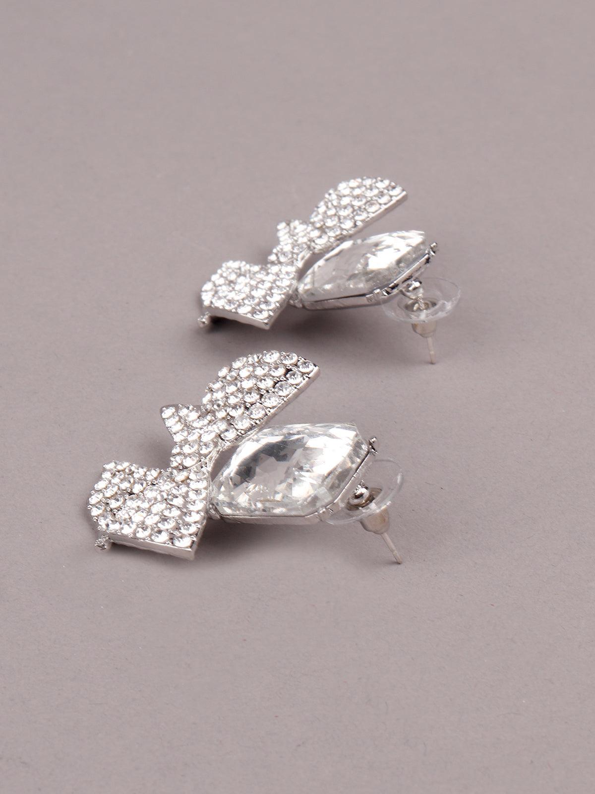 Women's Silver-Studded Bow-Shaped Statement Earring