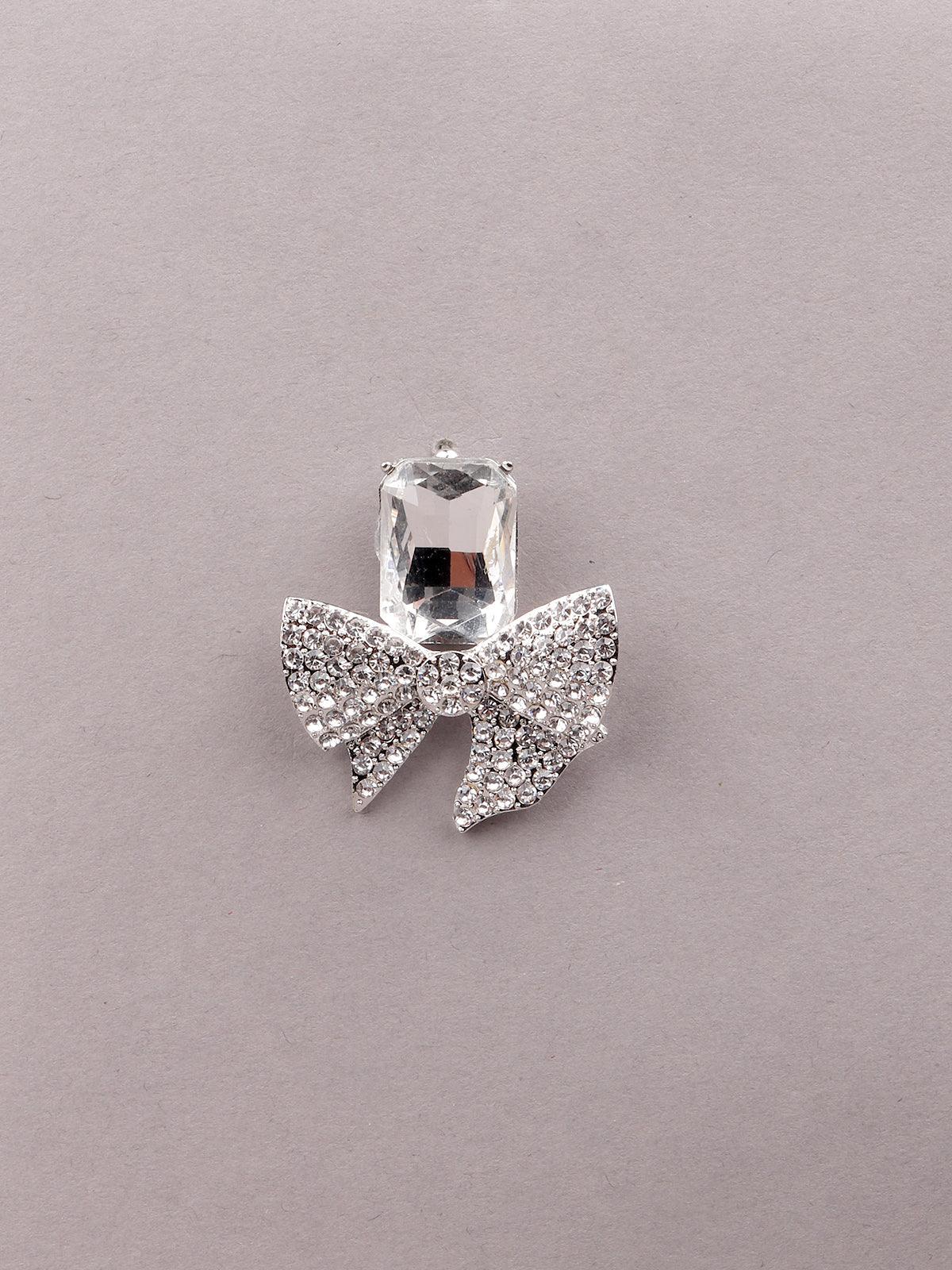 Women's Silver-Studded Bow-Shaped Statement Earring