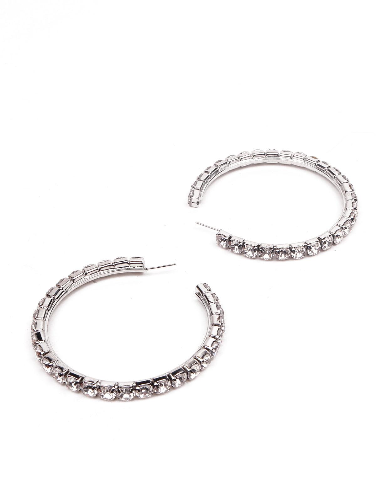 Women's Silver-Studded Hoop Earrin