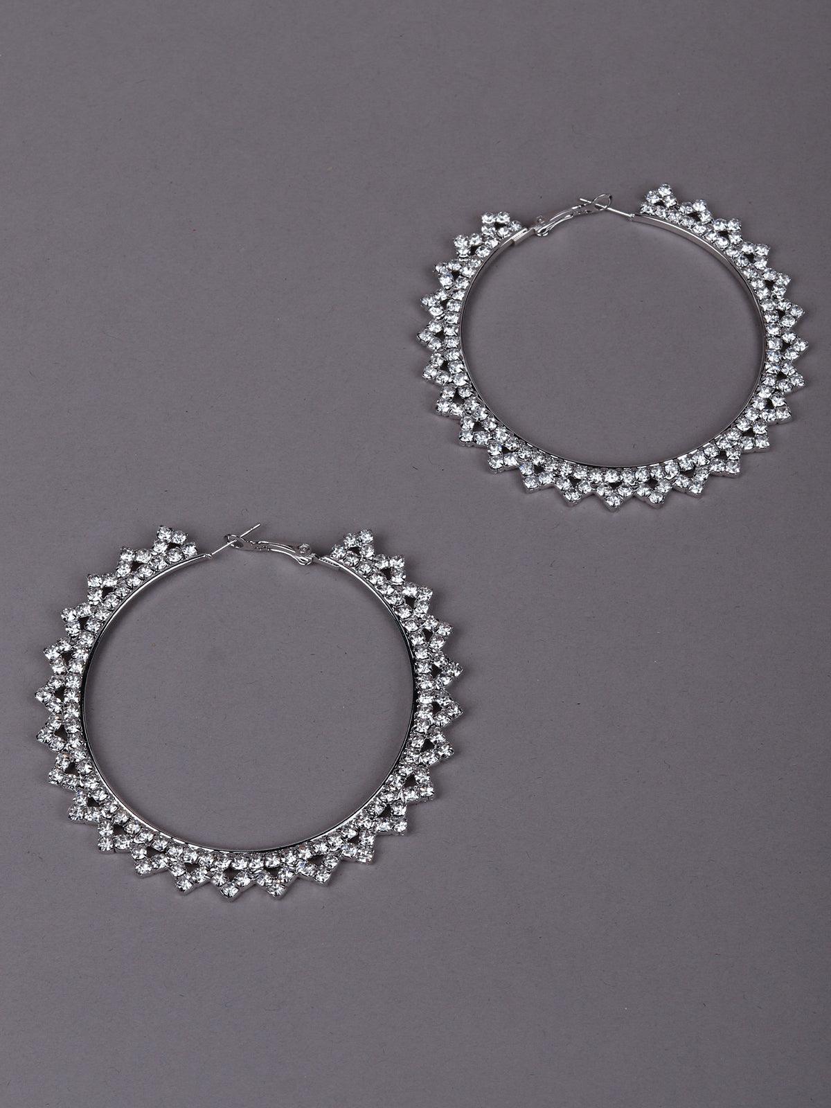 Women's Silver-Studded Royal Hoop Earring