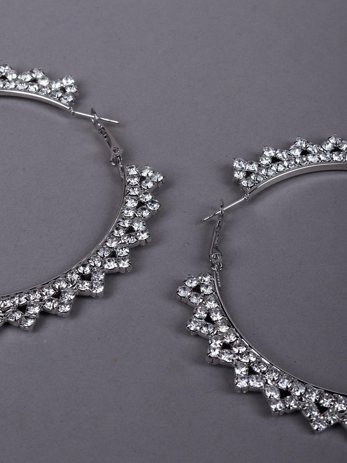 Women's Silver-Studded Royal Hoop Earring