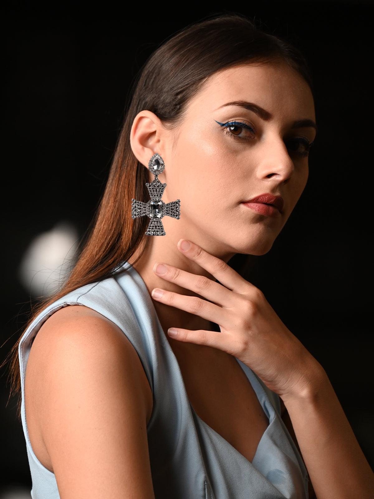 Women's Silver-Tone Crystal-Embellished Earrings
