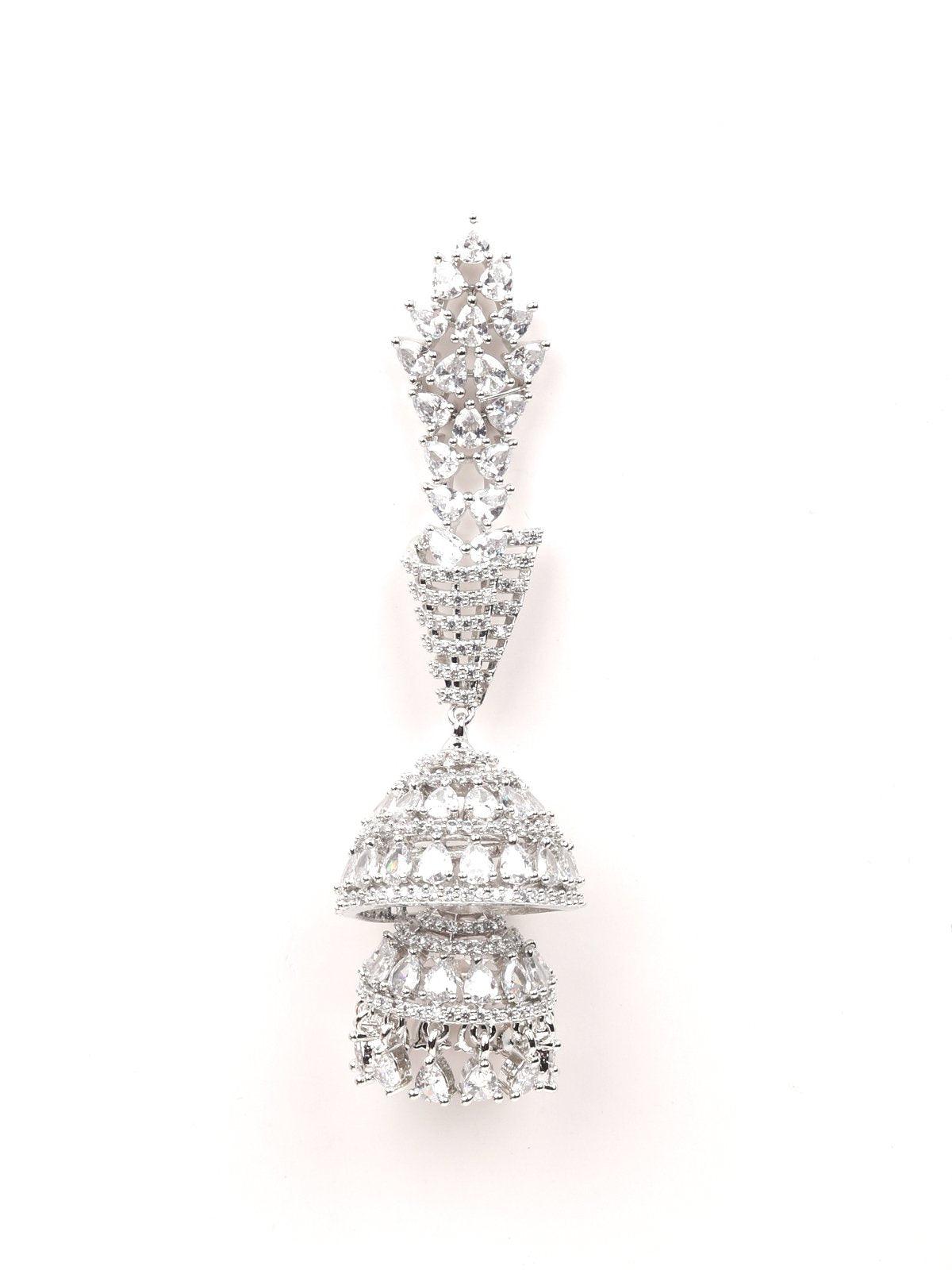 Women's Silver-Tone Fully Studded Jhumka Earring
