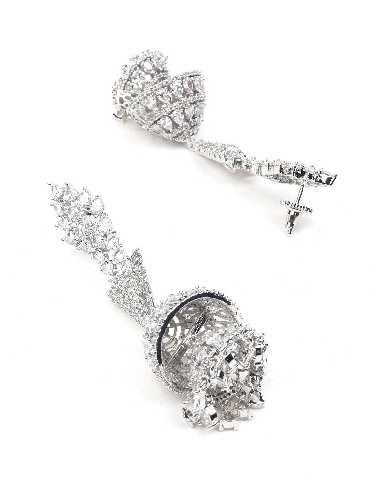 Women's Silver-Tone Fully Studded Jhumka Earring
