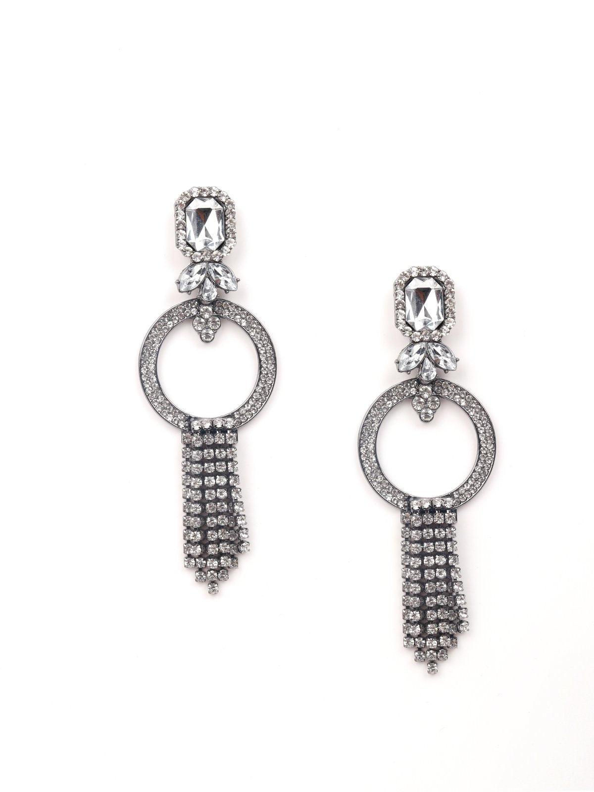 Women's Silver-Tone Hoop With Tassels Earring