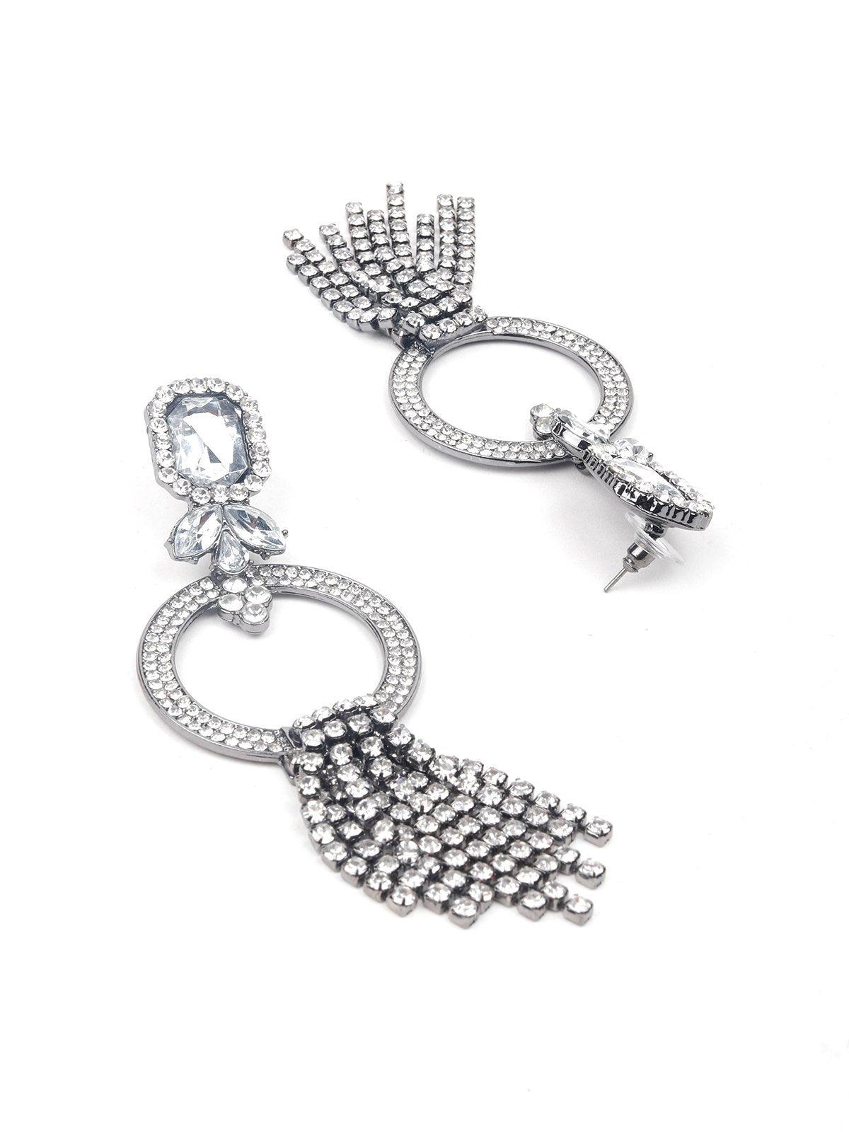 Women's Silver-Tone Hoop With Tassels Earring