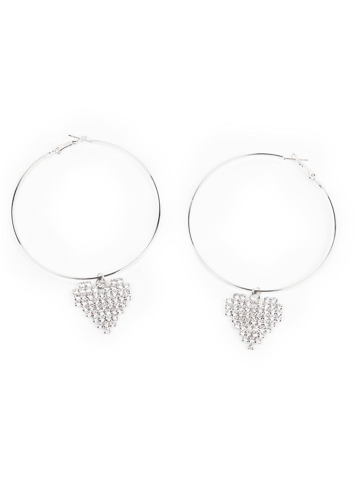 Women's Silver-Tone Studded Crystal Hoop Earring