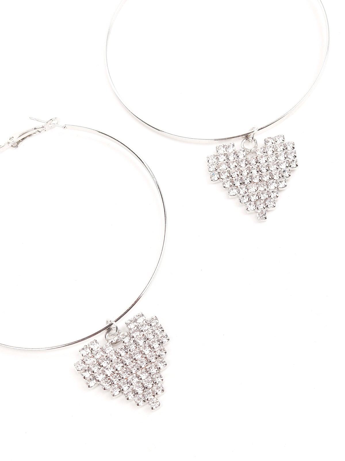 Women's Silver-Tone Studded Crystal Hoop Earring