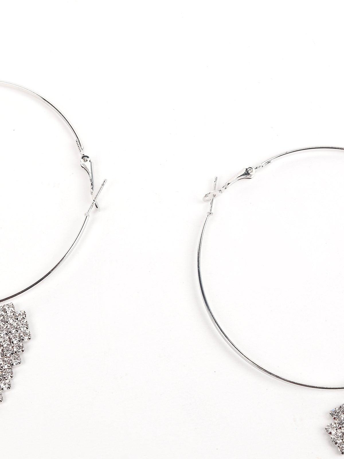 Women's Silver-Tone Studded Crystal Hoop Earring