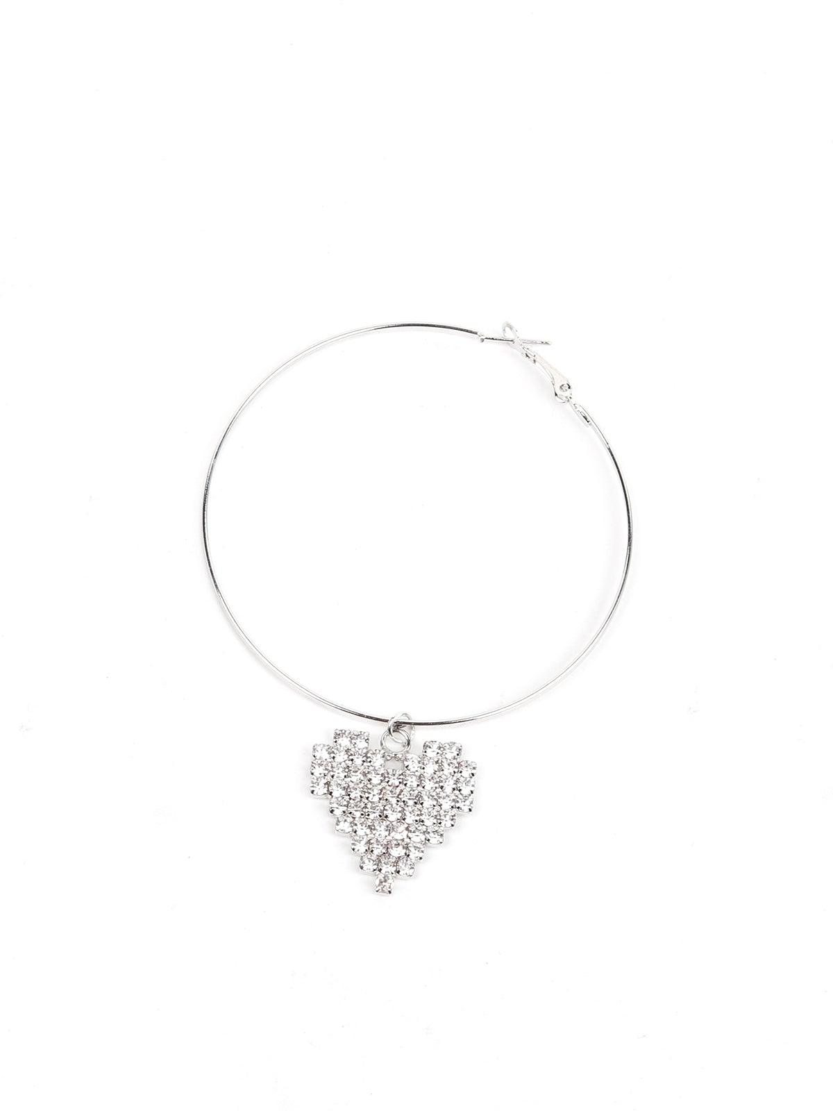 Women's Silver-Tone Studded Crystal Hoop Earring