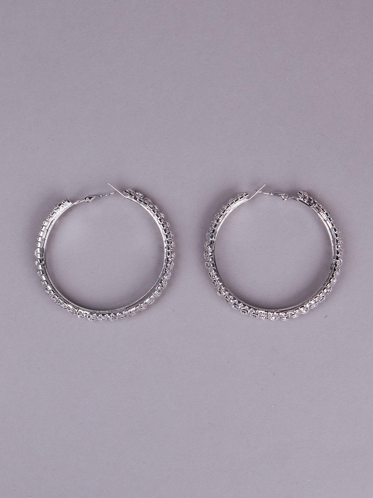 Women's Silver Tone Studded Hoop Earring