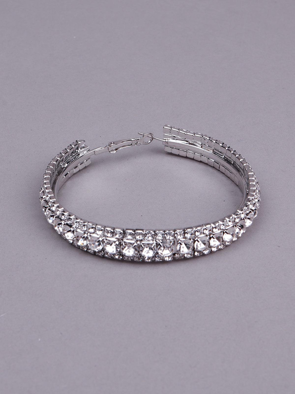 Women's Silver Tone Studded Hoop Earring