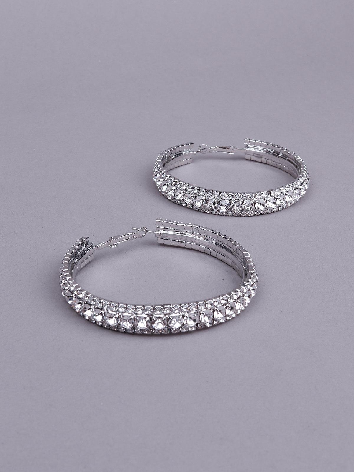Women's Silver Tone Studded Hoop Earring