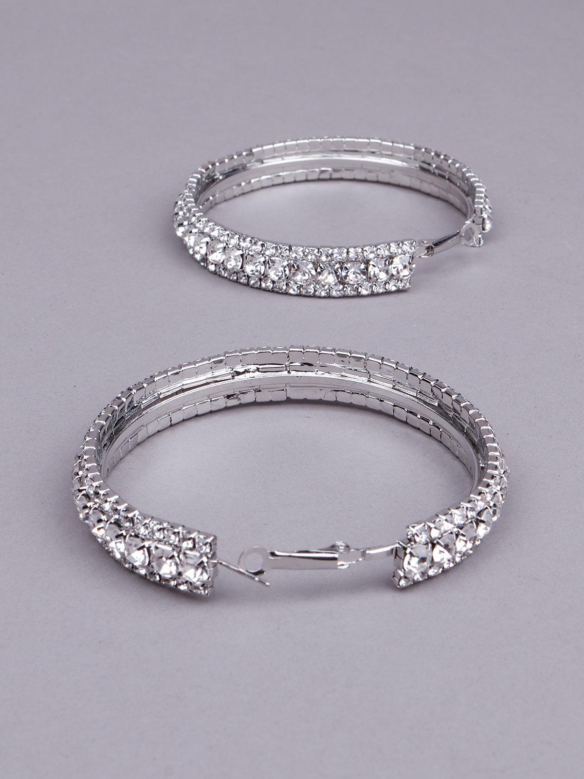 Women's Silver Tone Studded Hoop Earring